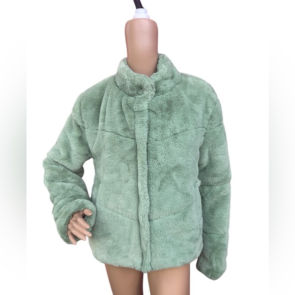 Women's Green Ambian Outerwear Faux Fur Zip-Up Jacket Size M Mid-Length Casual - Picture 2 of 12
